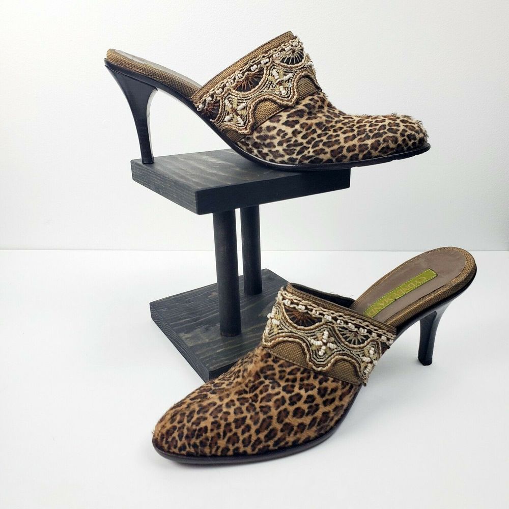 Cydney Mandel Handmade Leopard Mules Sz 8.5 EUC